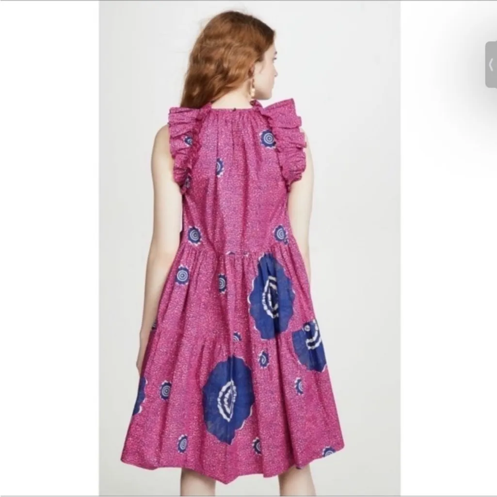 ULLA JOHNSON Tamsin Tiered Sleeveless Printed Hi-Low Dress Size 6 Pink and Blue - Image 4