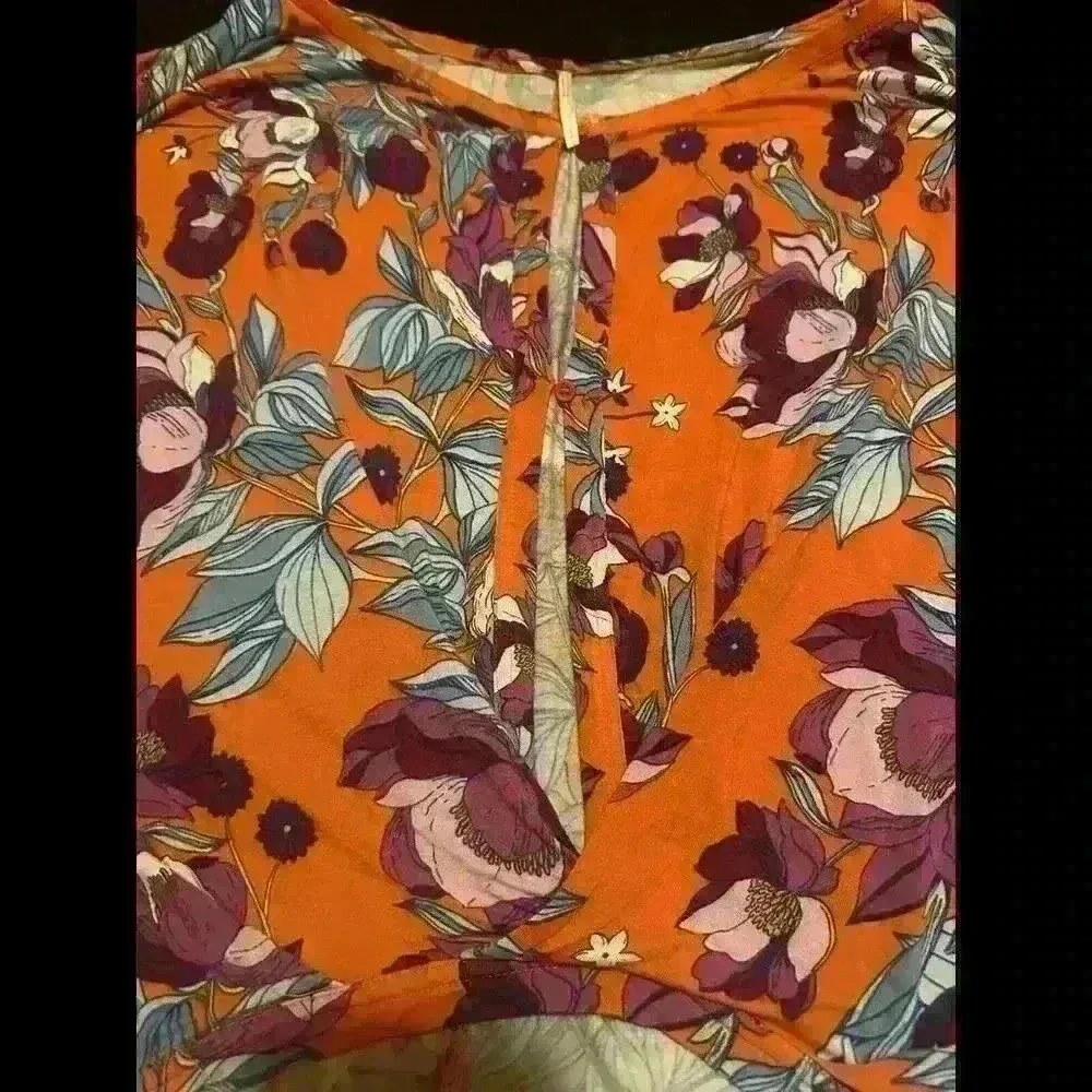 Free People Orange Blouse Medium Flowy Top Festival Floral - Image 3