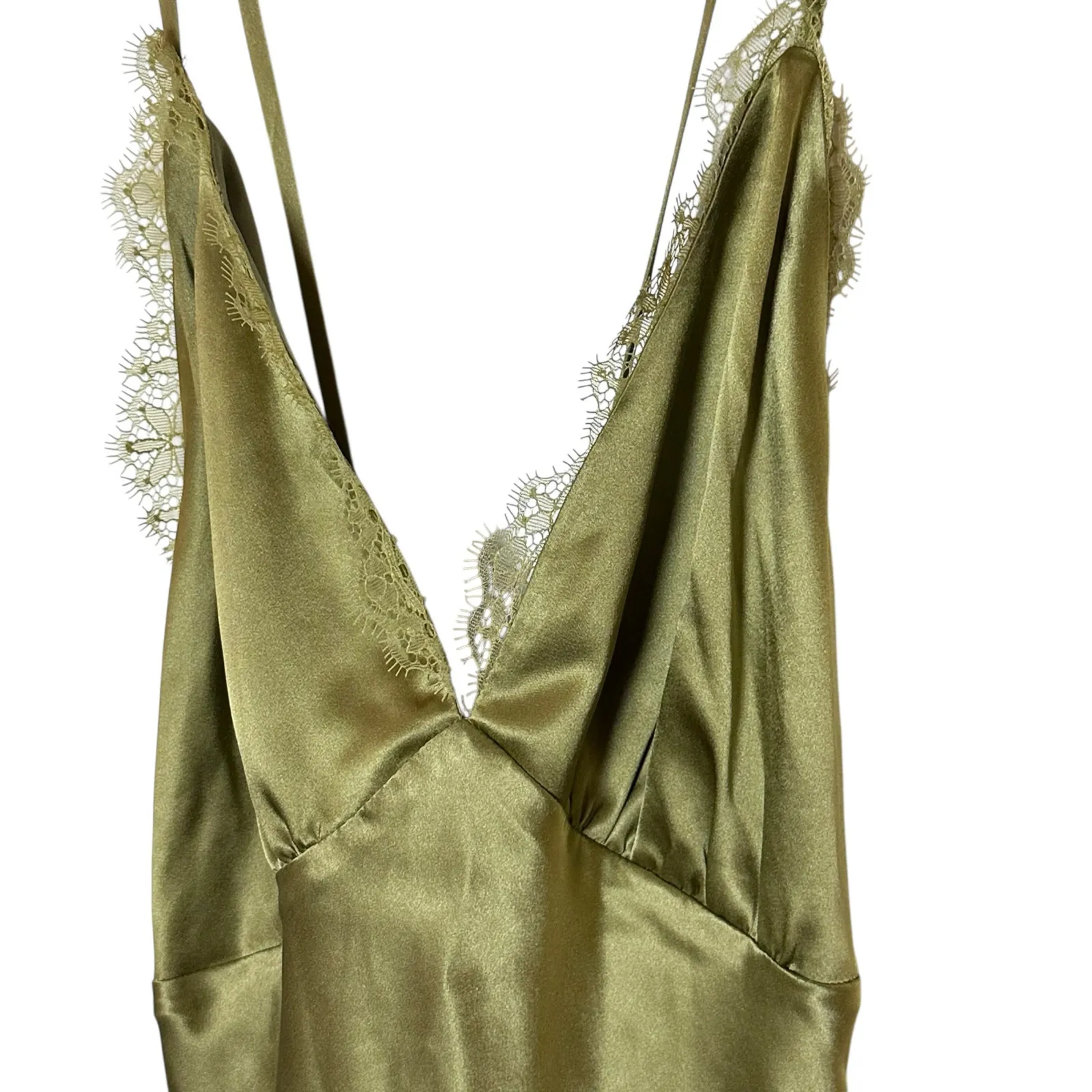 NWT Reformation Maysen Silk Formal Maxi Dress Olive Oil Green - Image 6