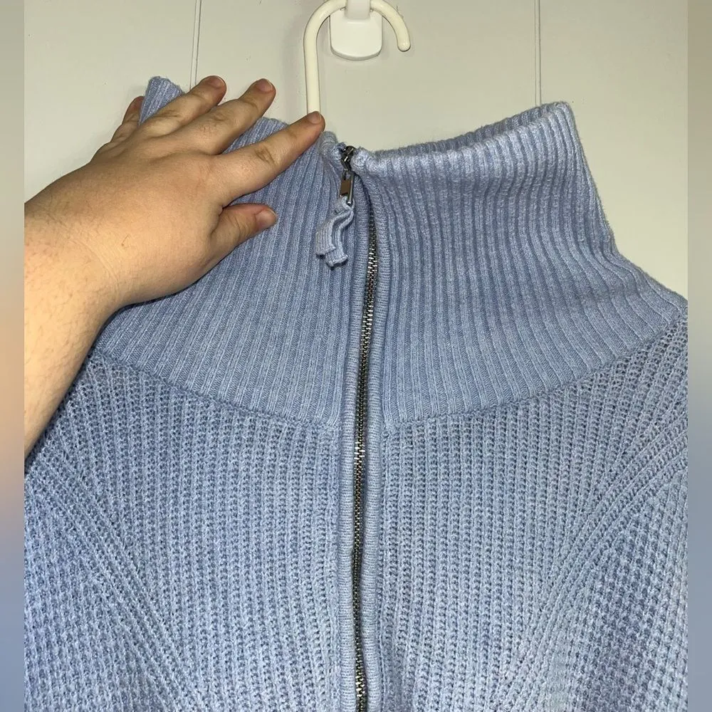 Aerie Turtle Neck 3/4 Zipper Ribbed Blue Oversized Sweater Size Medium - Image 3