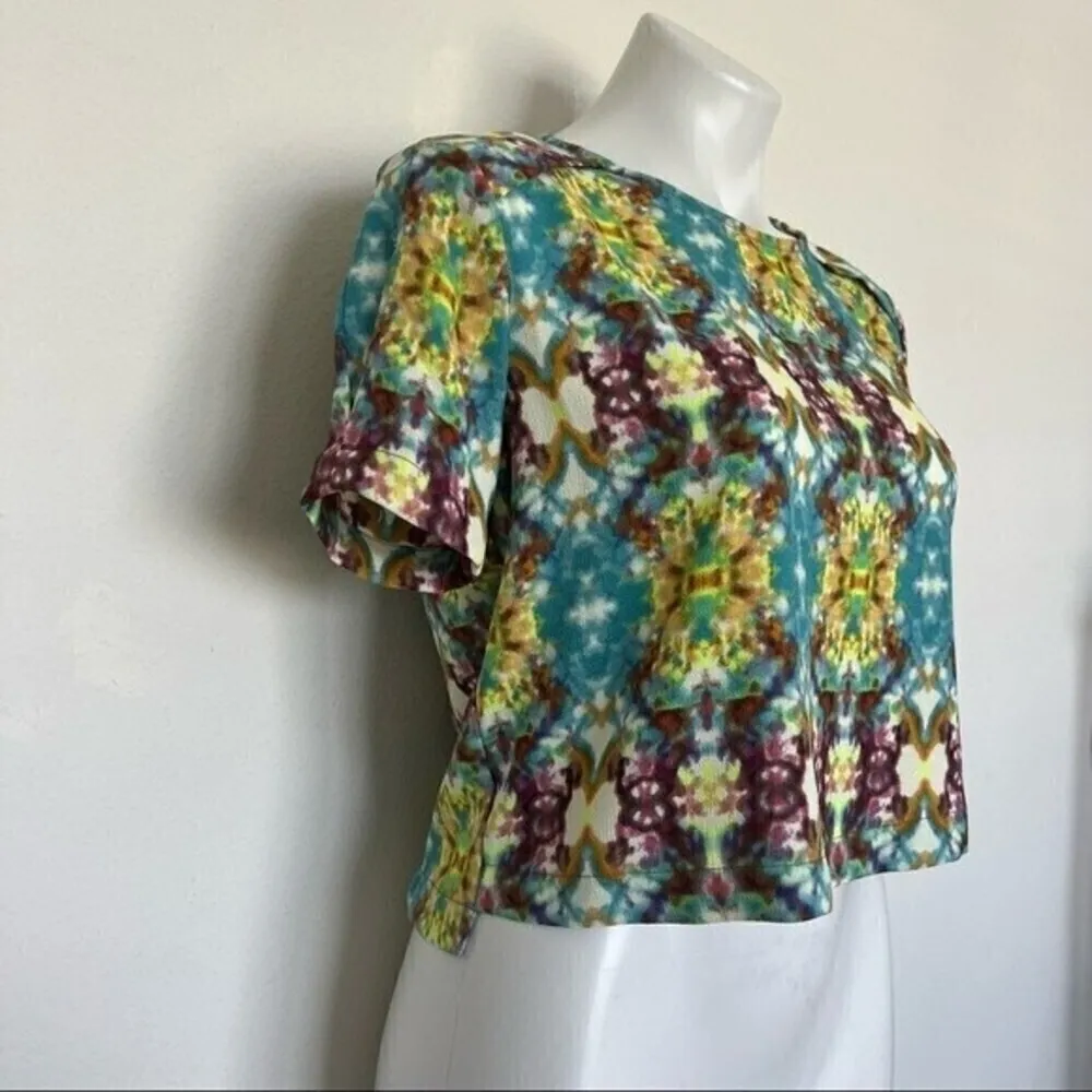 Forever 21 Vintage 90s Kaleidoscope Print Crop Top | Short Sleeve | Size S Yellow - Image 9