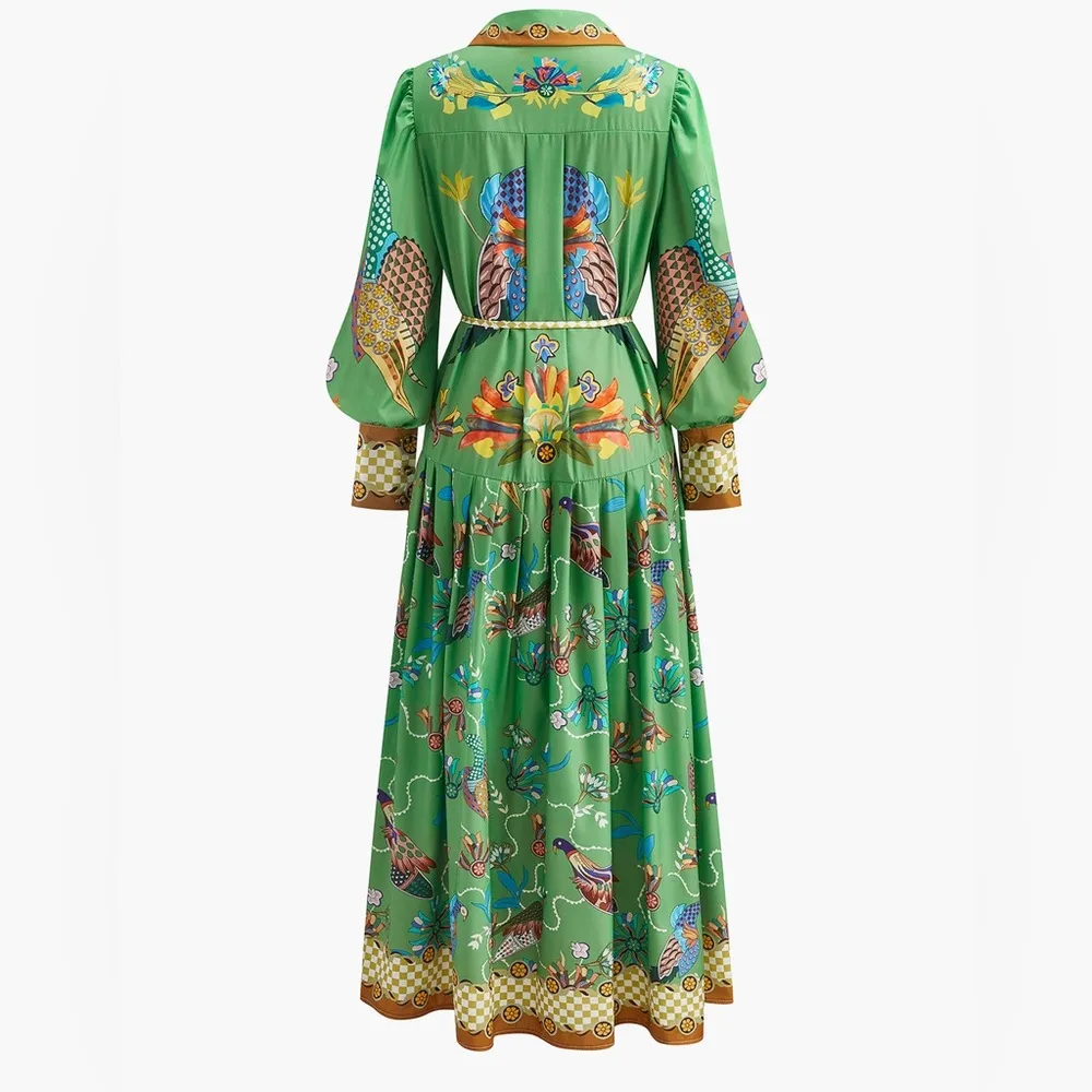 Commense Boho Long Sleeve Button Floral Dress size L Green Size L - Image 2