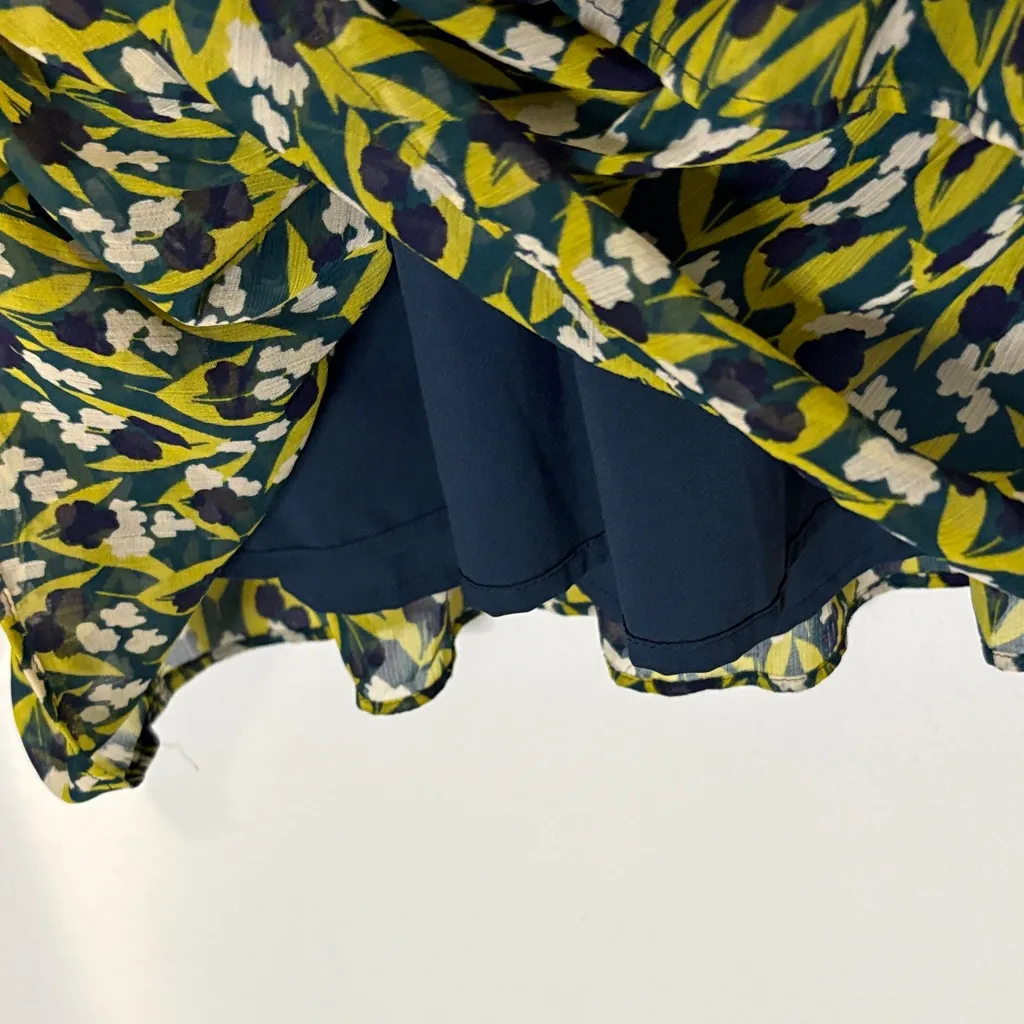 Banana Republic chiffon green and navy blue semi lined Long Sleeve Dress size 0 - Image 4