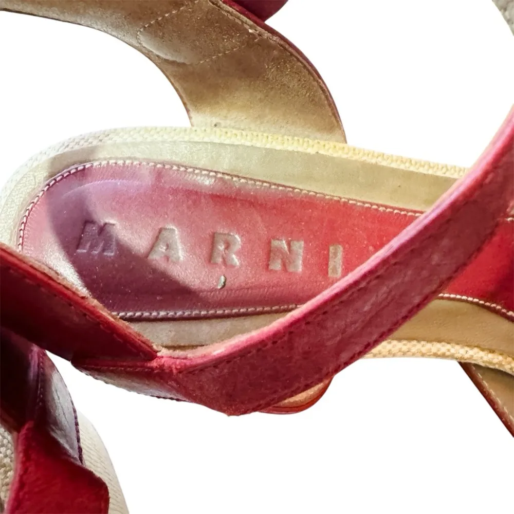 MARNI red leather wedge sandals MADE IN ITALY Size 8 - Image 4