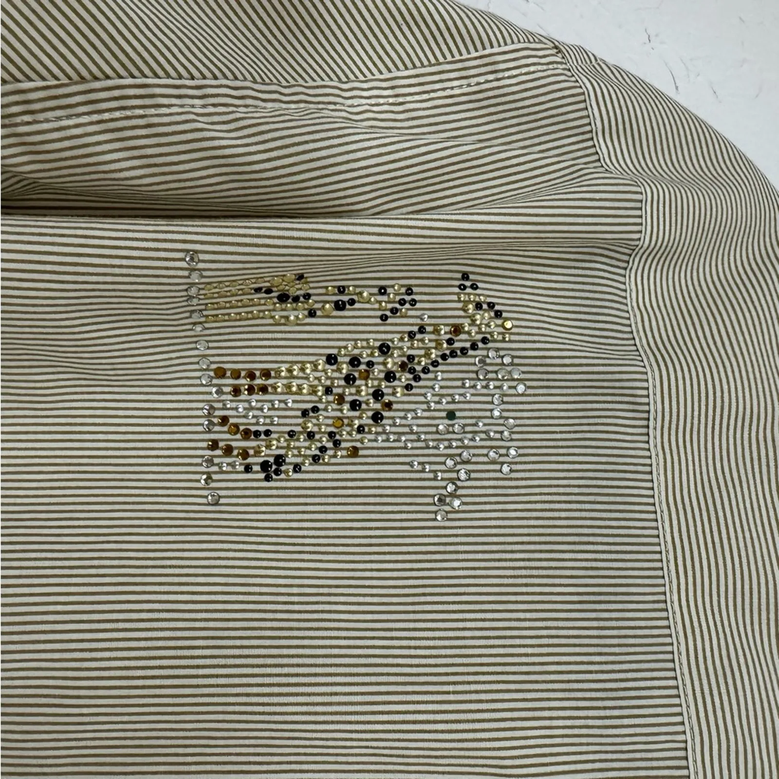 Vintage Hana Striped Giraffe Rhinestone Button Down Shirt Womens L Quirky Zoo Green Size L - Image 9