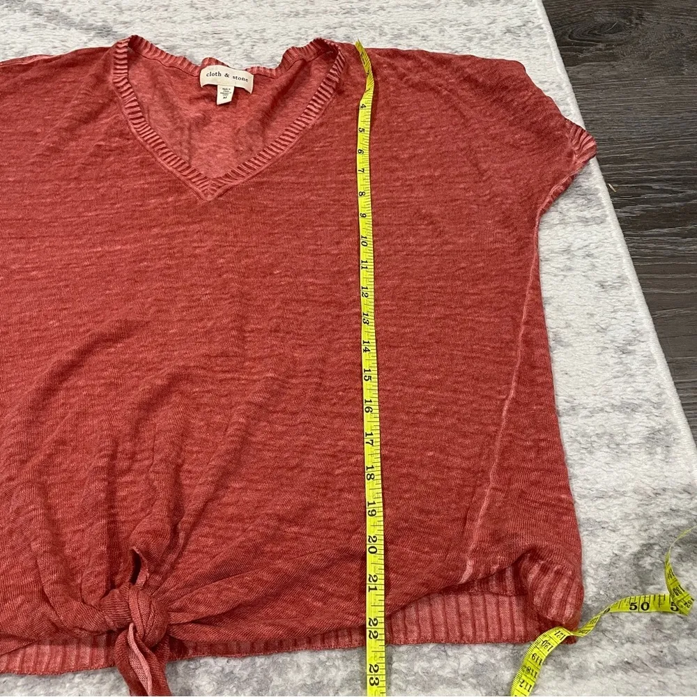 Cloth & Stone by Anthropologie Red Tie Linen Short Sleeve Shirt - Image 11