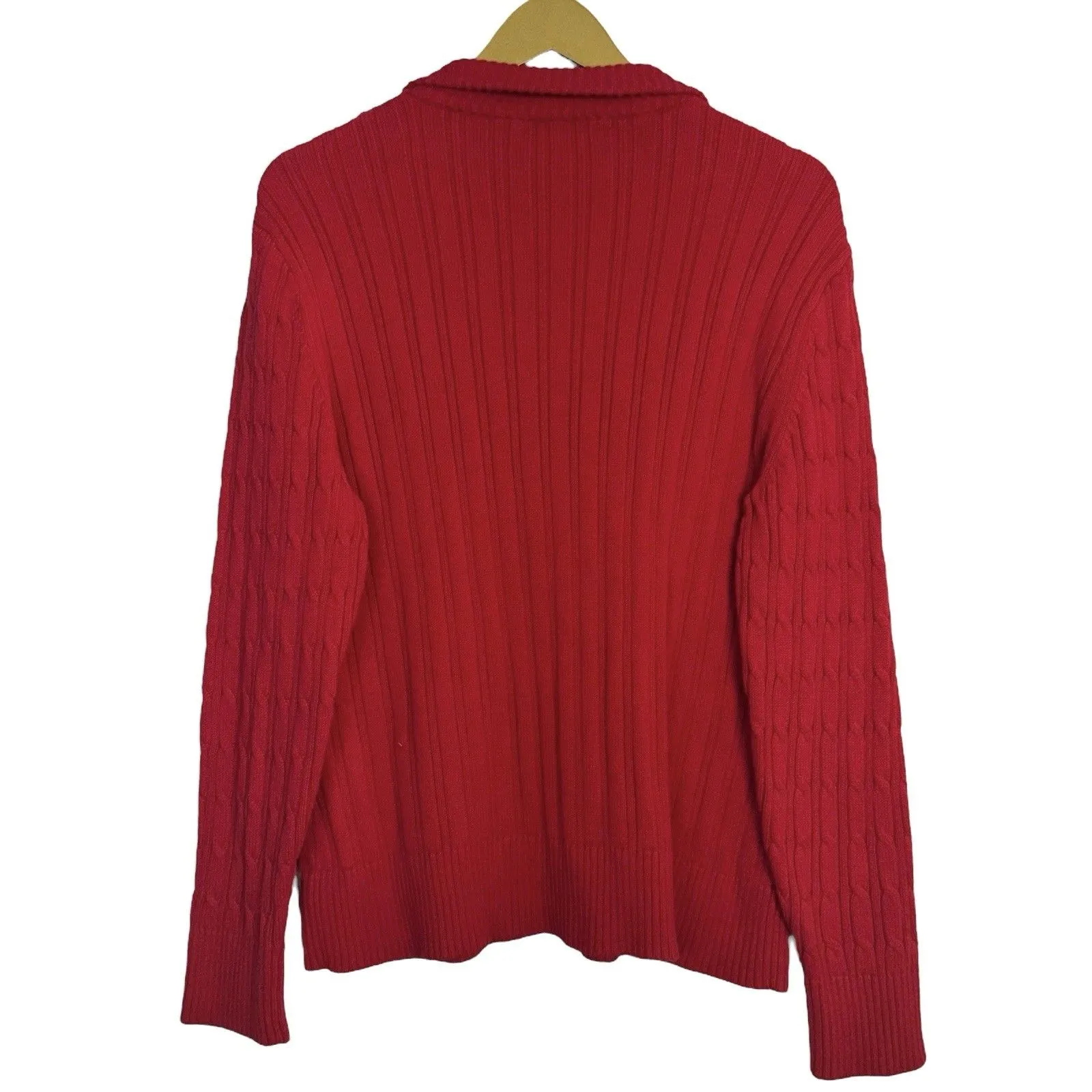 Liz Claiborne Womens Polo Sweater Cable Knit Size XL Red Tennis Preppy Old Money - Image 3