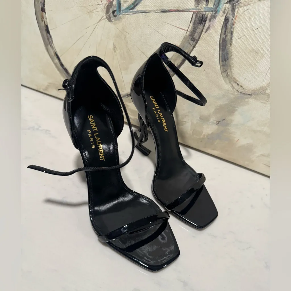 Yves Saint Laurent opyum leather Black Sculptural Heel Sandals - Image 4