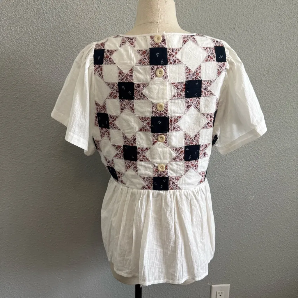 Madewell Flutter Sleeve Peplum Top in Patchwork‎ Quilt Size XS - Image 6