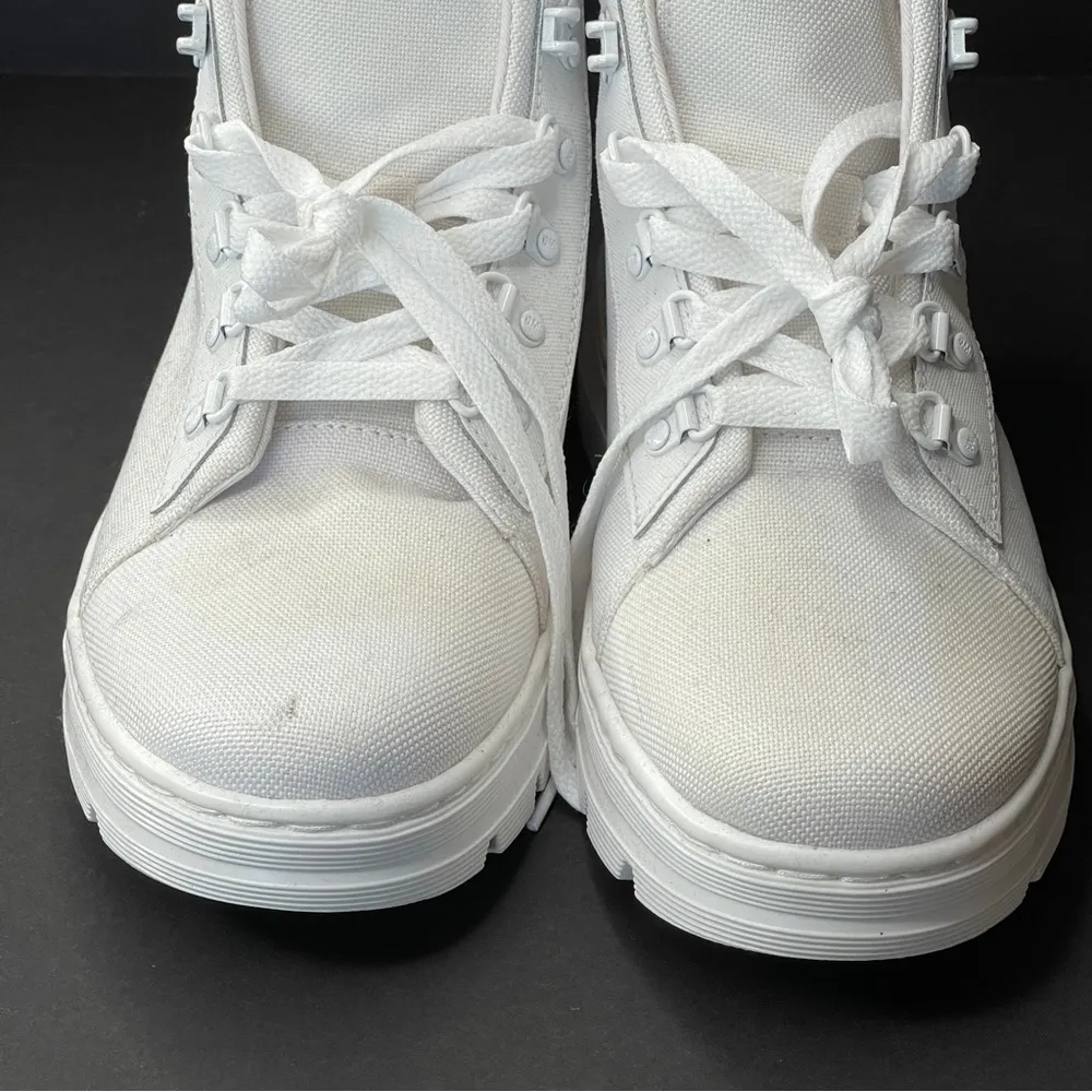 DR. MARTENS | White Canvas Combat Boots Sz 10 - Image 3