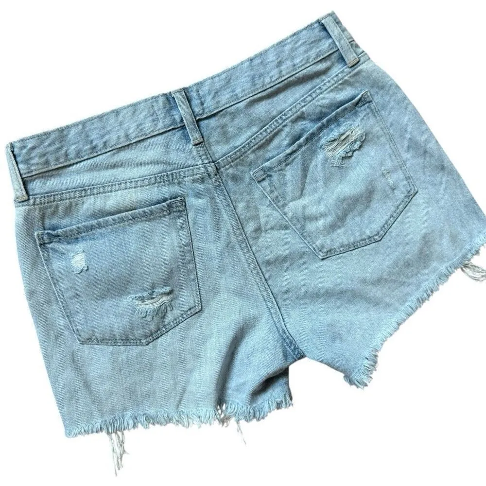 Womens Just USA Light Wash Distressed Raw Hem Denim Jean Shorts - Sz L - Image 2