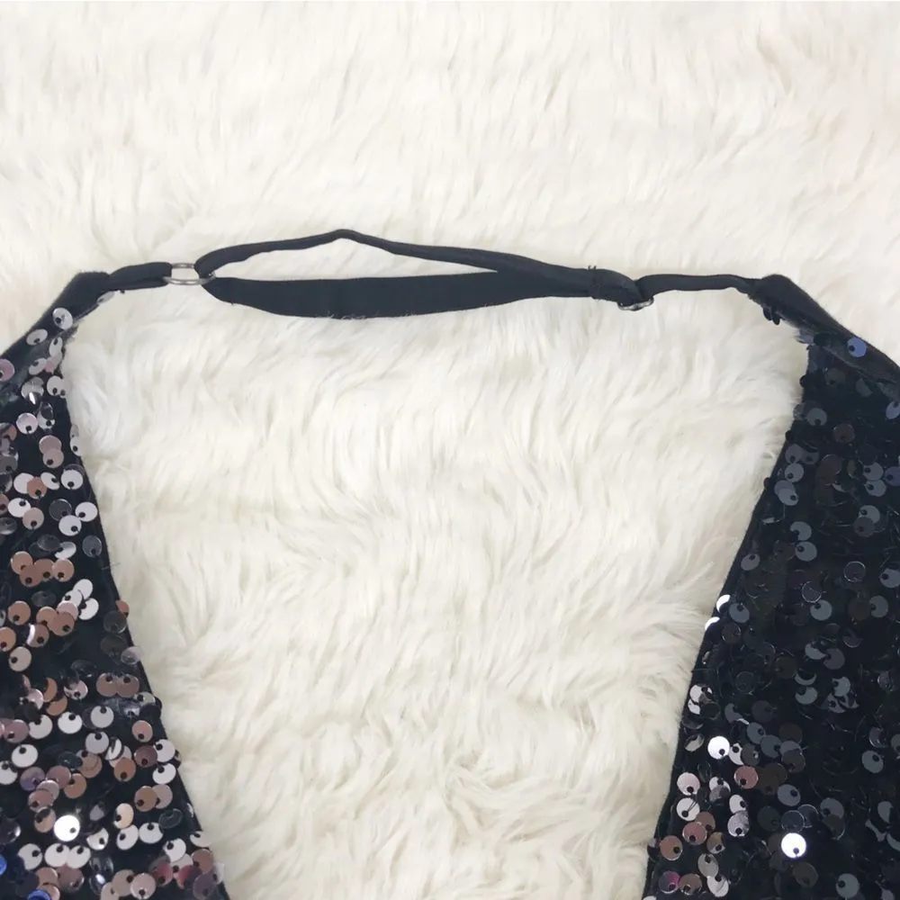 FREE PEOPLE Glitter & Gold Sequin Velvet Midi Dress Blue Black Size Medium‎ New - Image 7