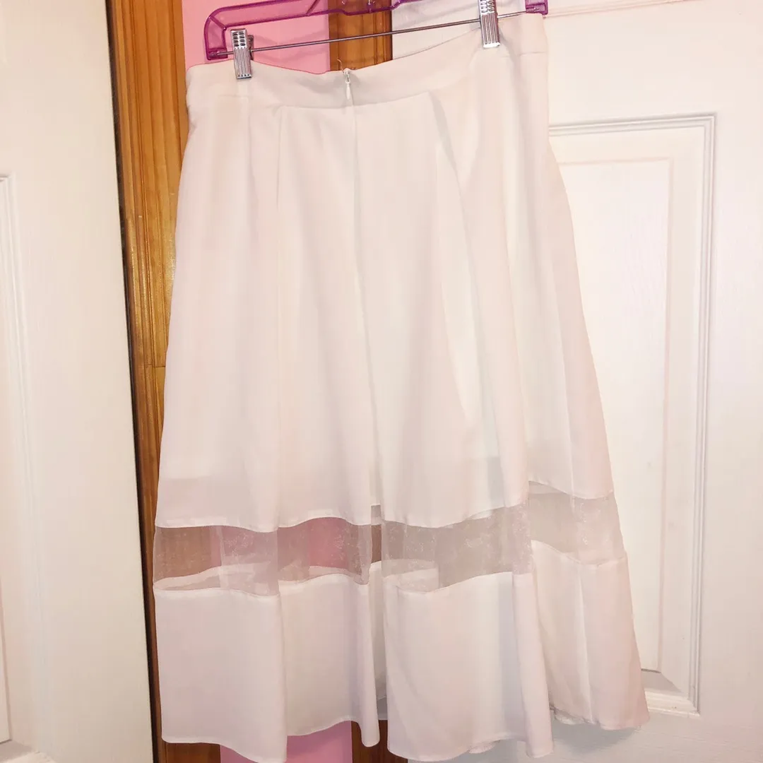 White Midi Skirt with Mesh Panel - Image 4