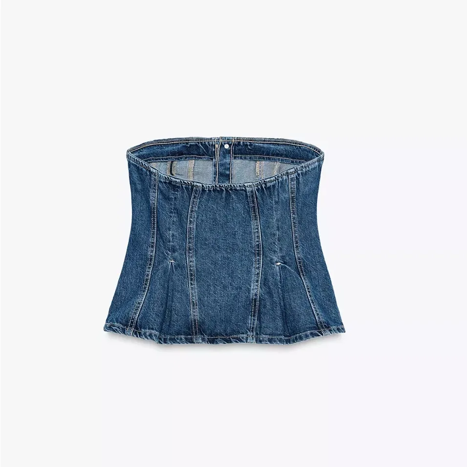 ZARA Denim Bandeau Top - Image 6
