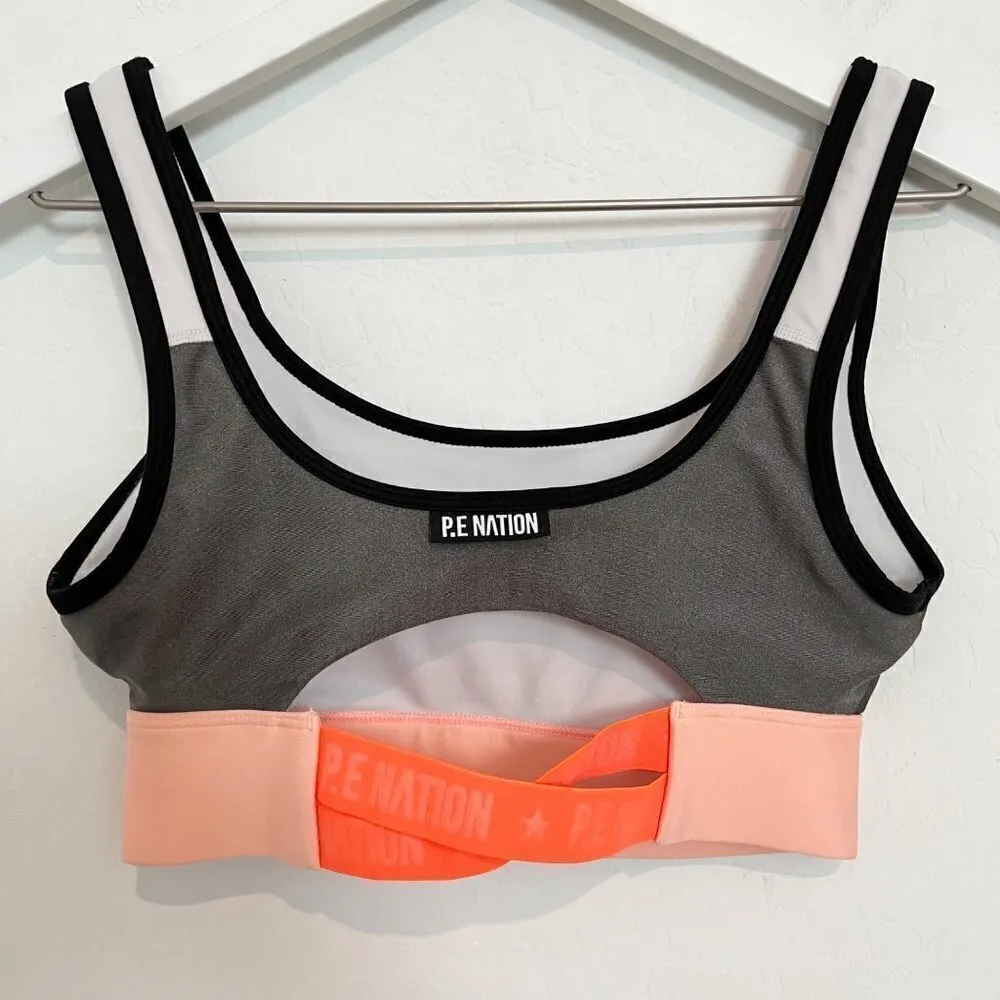 PE Nation Athletic Workout Sports Bra in Gray Activewear Size XS - Image 6