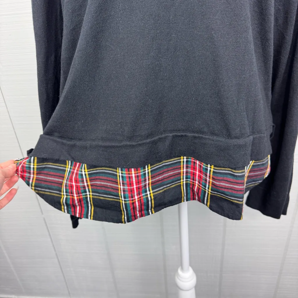 J. Crew Black Sweater Top Stewart Tartan Plaid Collar Hem Preppy Academia XL - Image 3