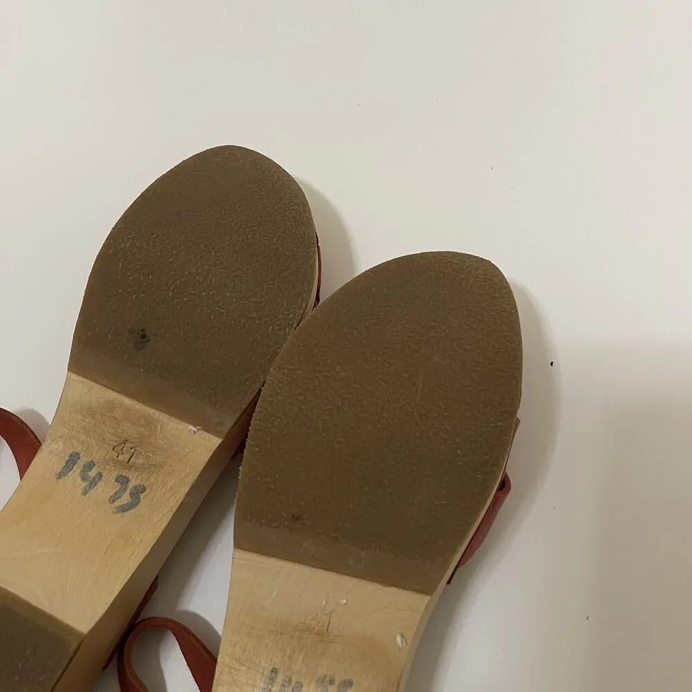 NWOB Swedish Hasbeens Magdalena Red braided leather wooden clog heels size eu 41 - Image 7