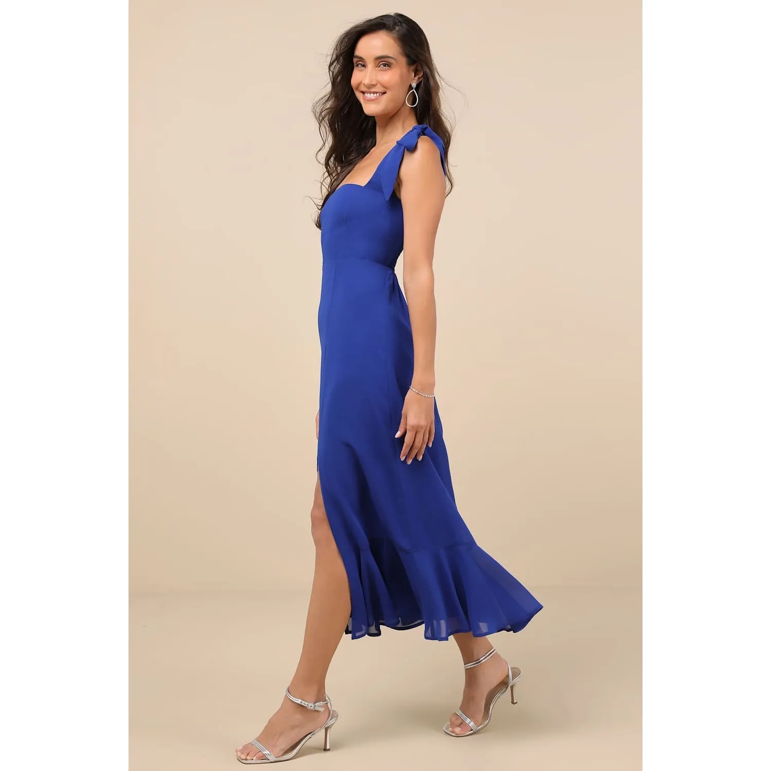 NWT Lulus Summer Invite Royal Blue Tie-Strap Tiered Midi Dress Wedding Sz XS - Image 7