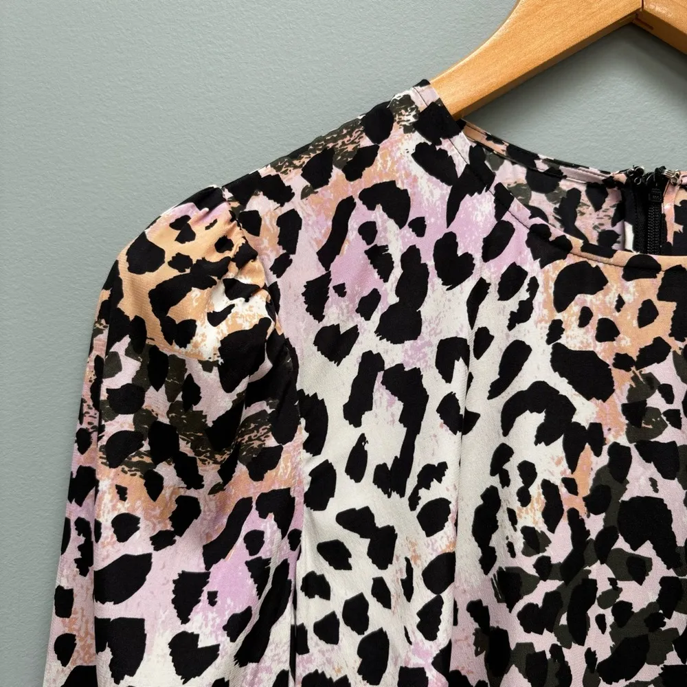 Veronica Beard Tamar silk minidress watercolor animal print long Sleeve 2 - Image 4