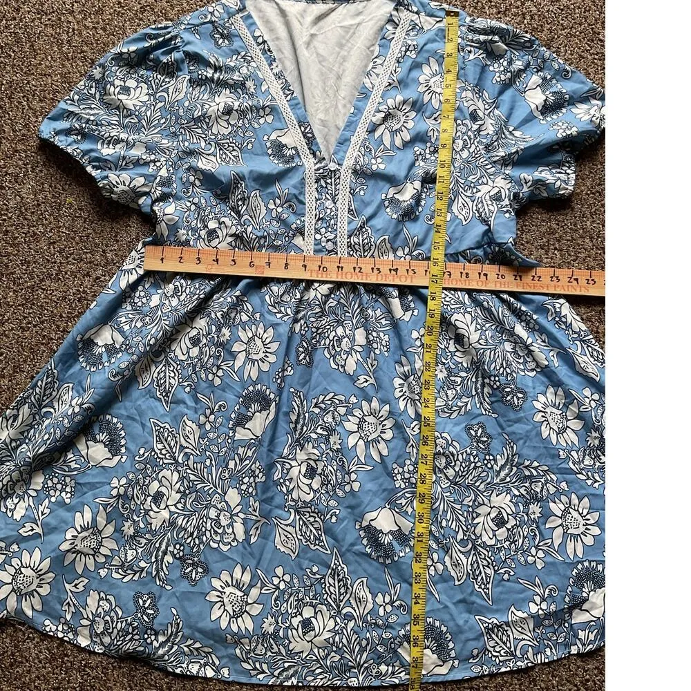 Shein Women's Light Blue Paisley  Dress  Boho Floral Print, Puff Sleeve, Sz 4XL - Image 6