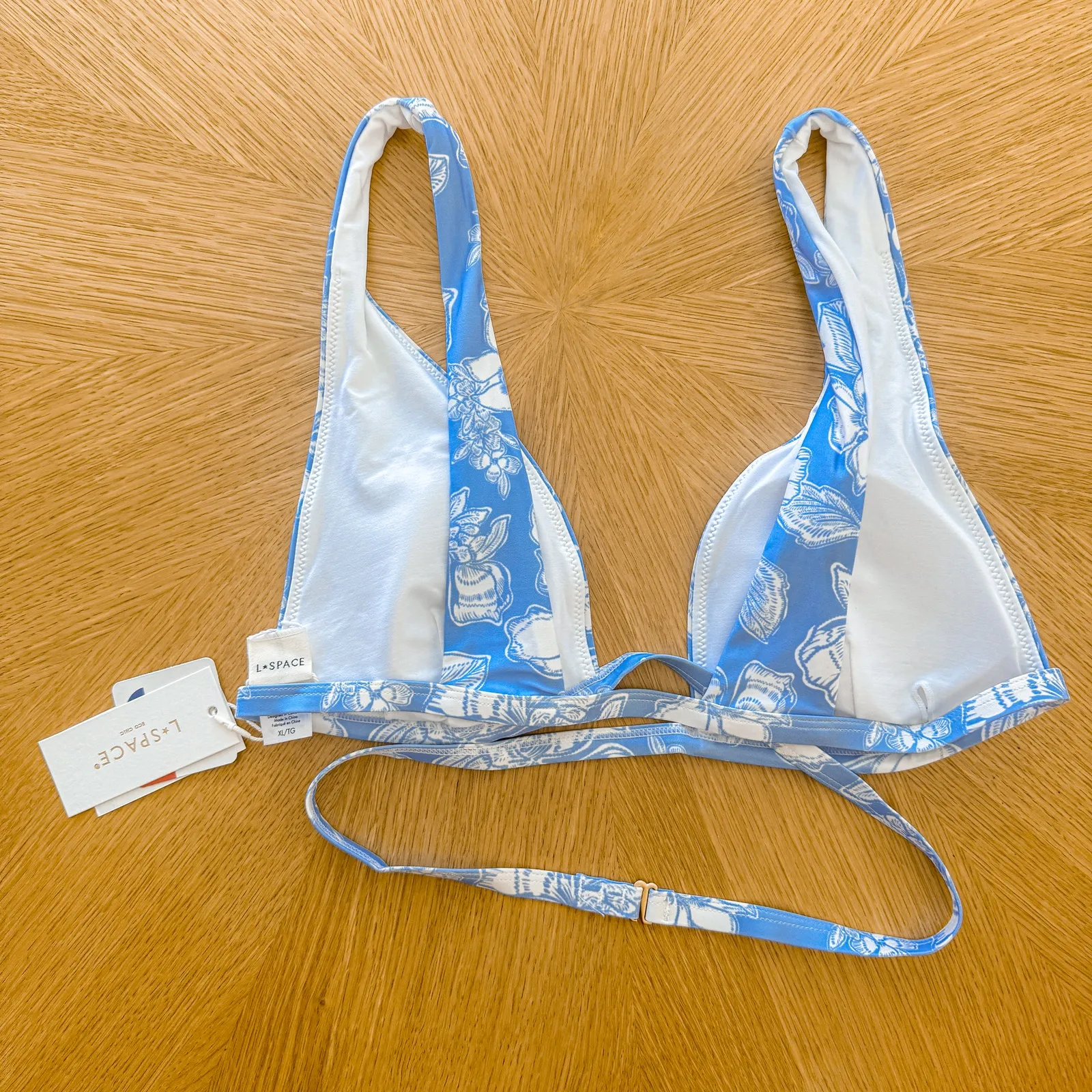 L Space Bikini Top Womens XL Blue Avery Floral Bali Blooms Romantic Boho Beach - Image 3