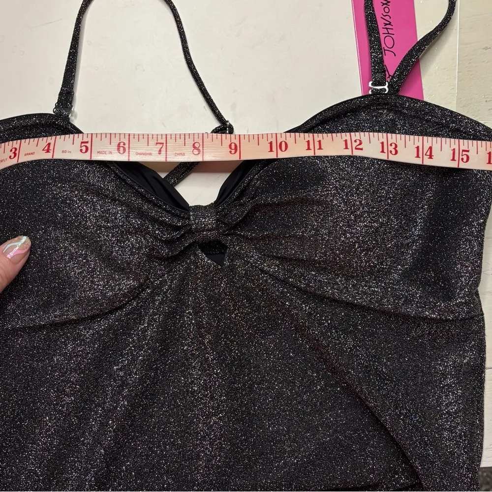 Betsey Johnson Swimsuit Size XL One Piece Black Glitter Sparkle Center Knot New - Image 6