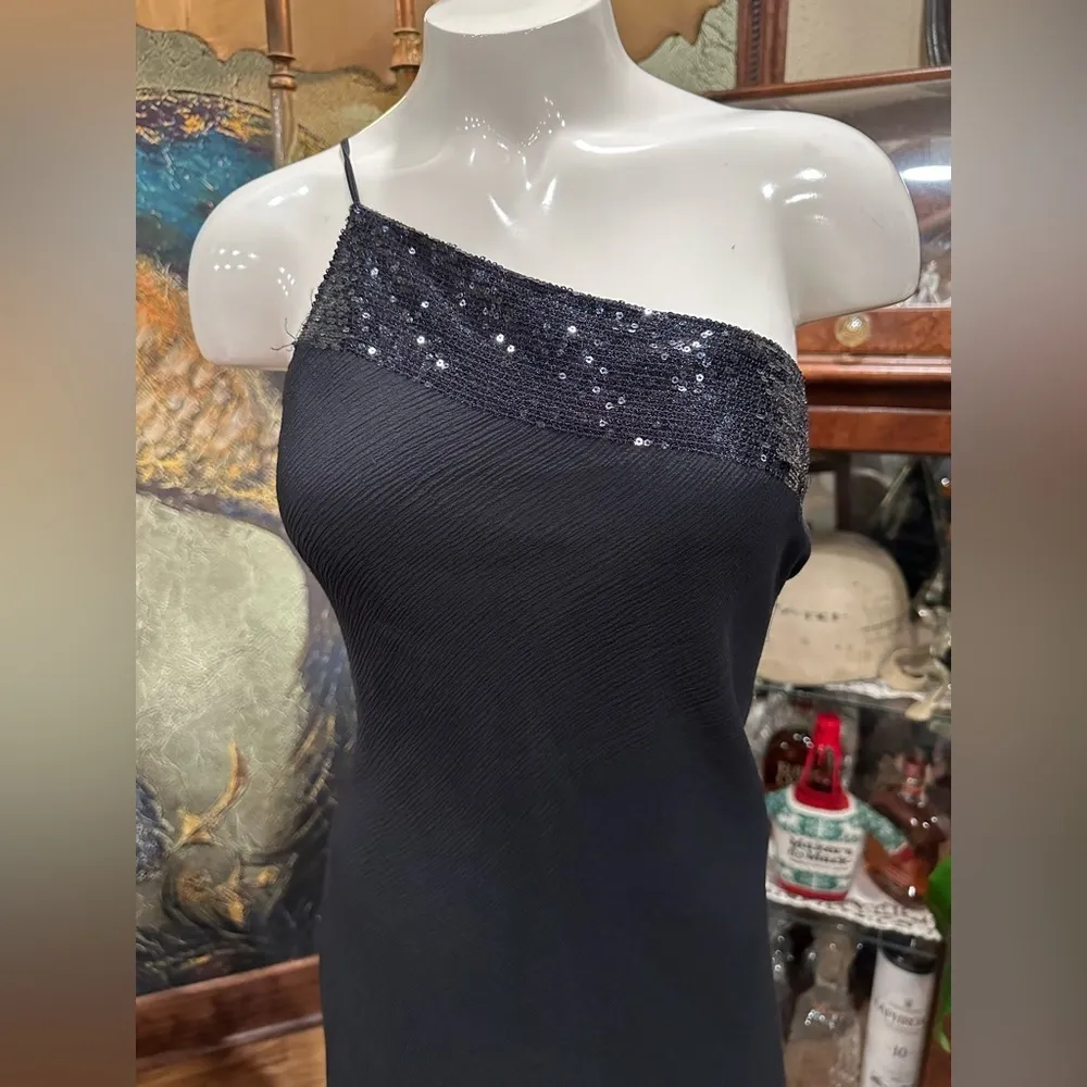 EUC CALVIN KLEIN BLACK ONE SHOULDER SPAGHETTI STRAPS WITH UPPER SEQUENCE TRIME - Image 3