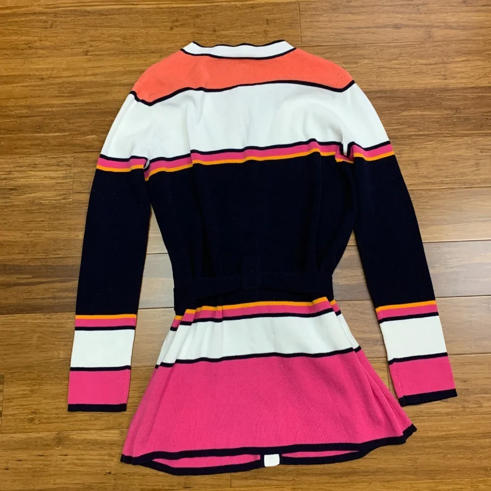 Dana Buchman Cardigan Women XS Sweater Belted Striped Colorful Approach Workwear - Image 3