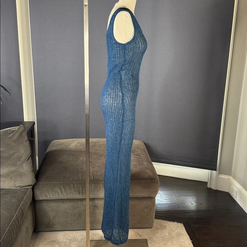 Women’s Shade & Shore Blue Knit Sheer Maxi Tank Cover Up Size M 8/10 NWT - Image 4