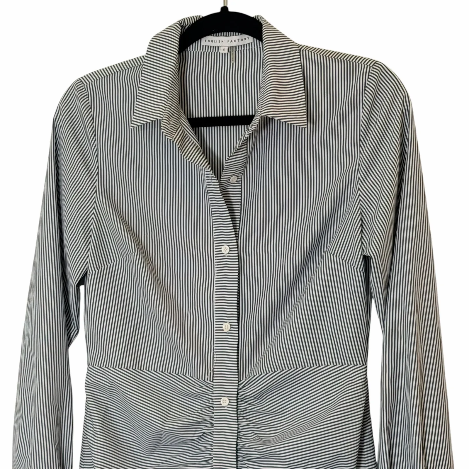 English Factory long-sleeve striped ruched mini shirt dress - Image 4