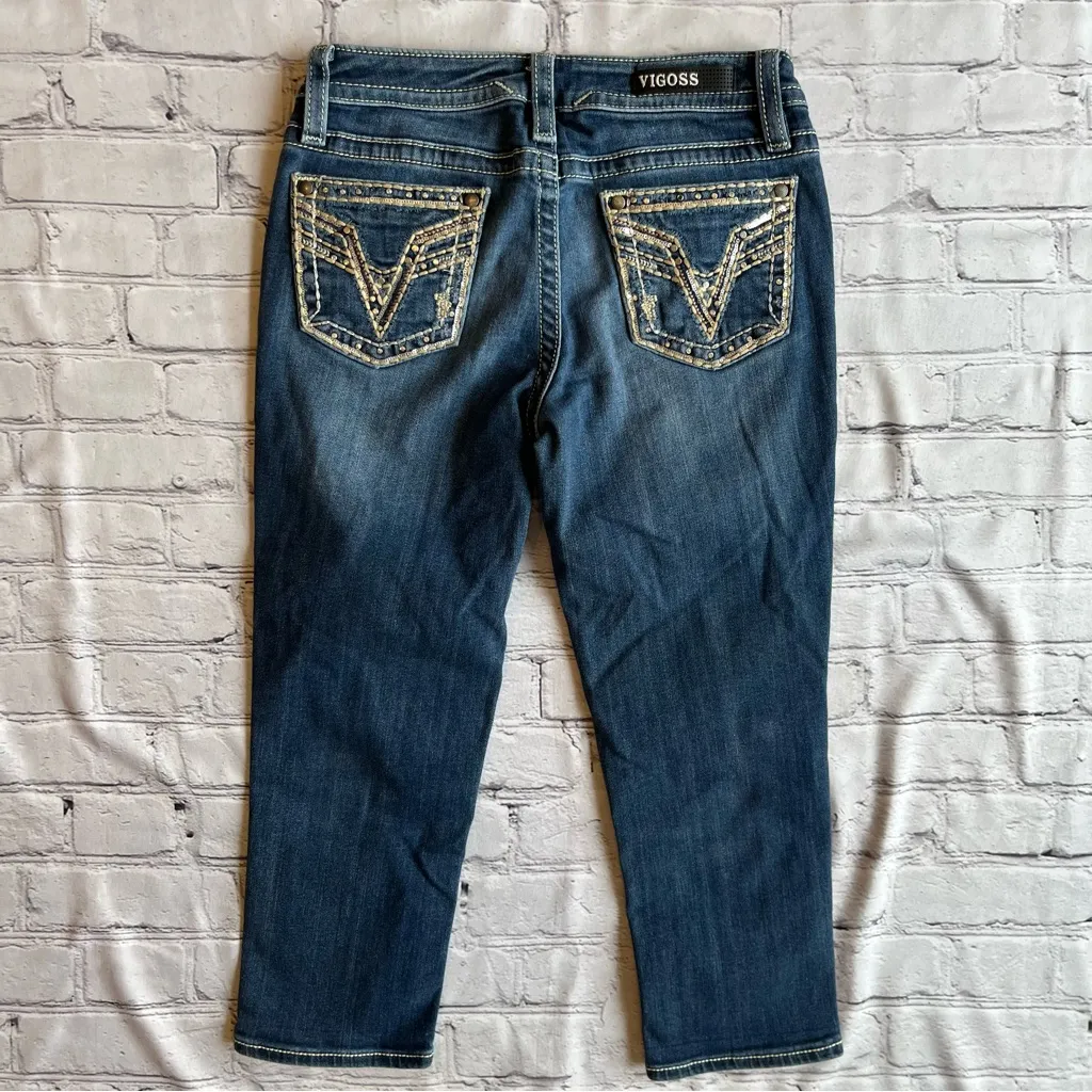 Vigoss Capri Jeans Embellished Sz 4 Womens 21"inseam Western Low Rise Retro Y2k - Image 2