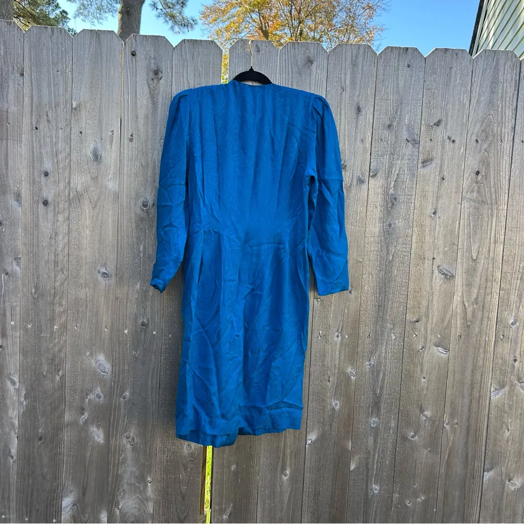 Vintage silk blue long sleeve dress by papell too petites size 6 whimsy gold - Image 6