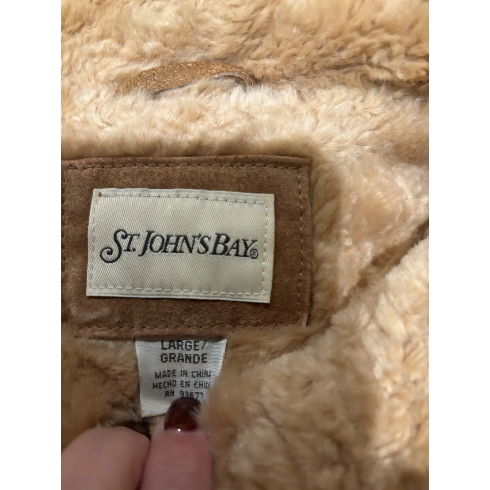 ST Johns Bay Women's Suede Sherpa Lined Trucker Jacket Tan Large Y2K Pockets Brown - Image 3