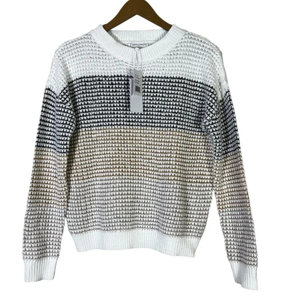 NWT Absolutely Sweater Womens S White Brown Ombre Chunky Knit Pullover Cozy Fall - Image 1