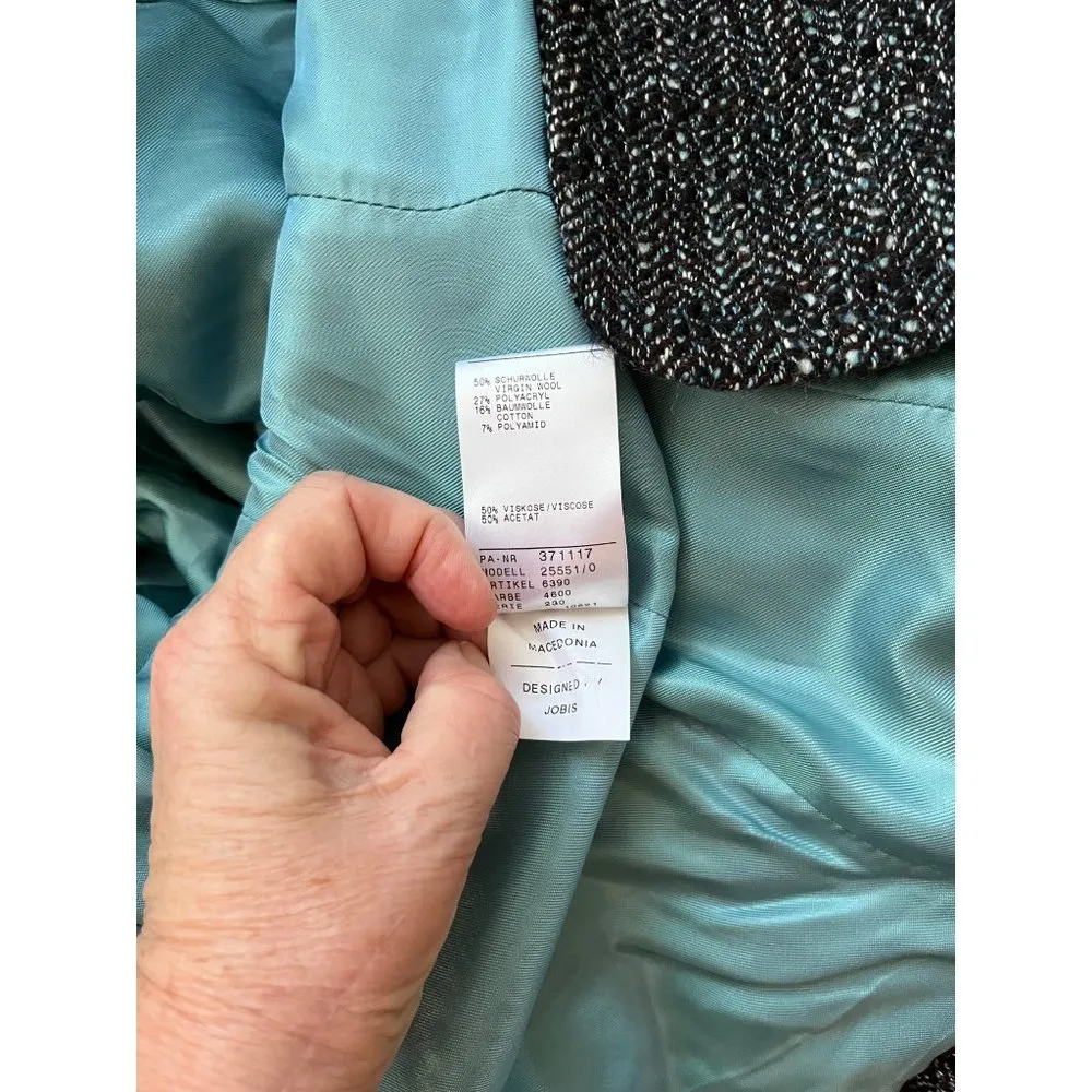 $500 VTG 80’s Jobis 44 14 Tweed Midi Skirt Power Suit Wool Blazer Jacket Blue - Image 11