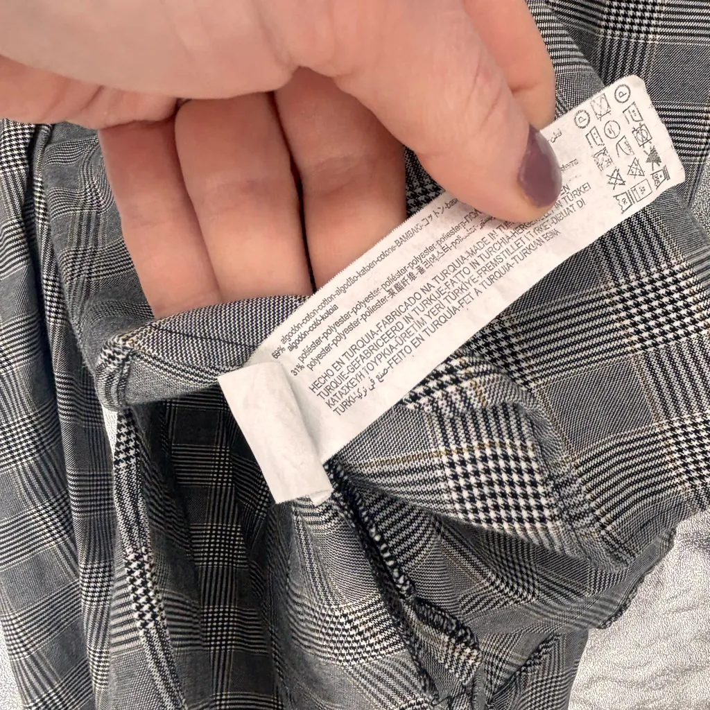 Zara Puff Shoulder Plaid Check Blouse - Image 7