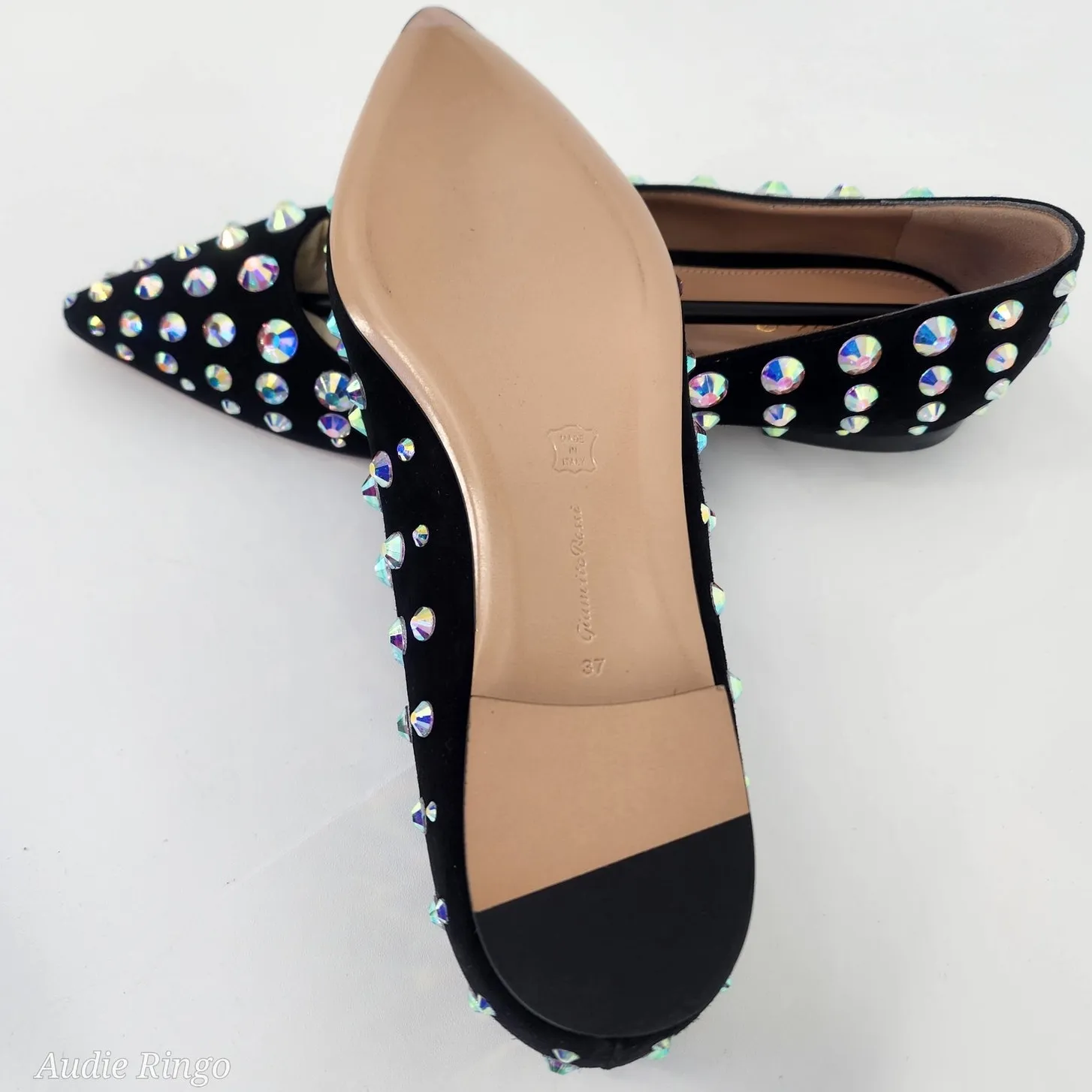 Gianvito Rossi Spectra Pump 05 Black Crystal-Studded Flats Women’s Size 37 - Image 6