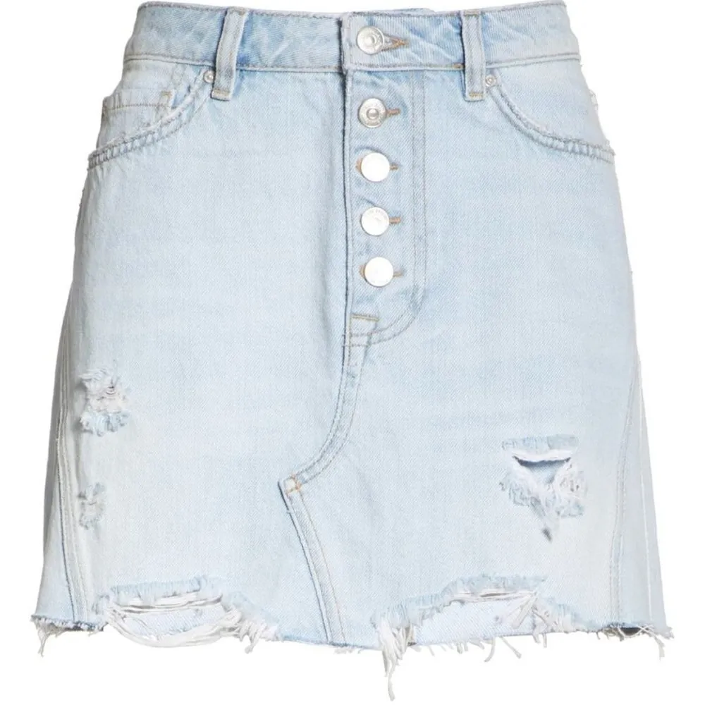 Free People NWT  Distressed Light Denim Skirt - Image 3