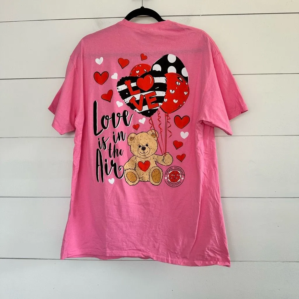Simply Southern Women’s Large Pink Love is in the Air Tee Teddy Bear - Image 3