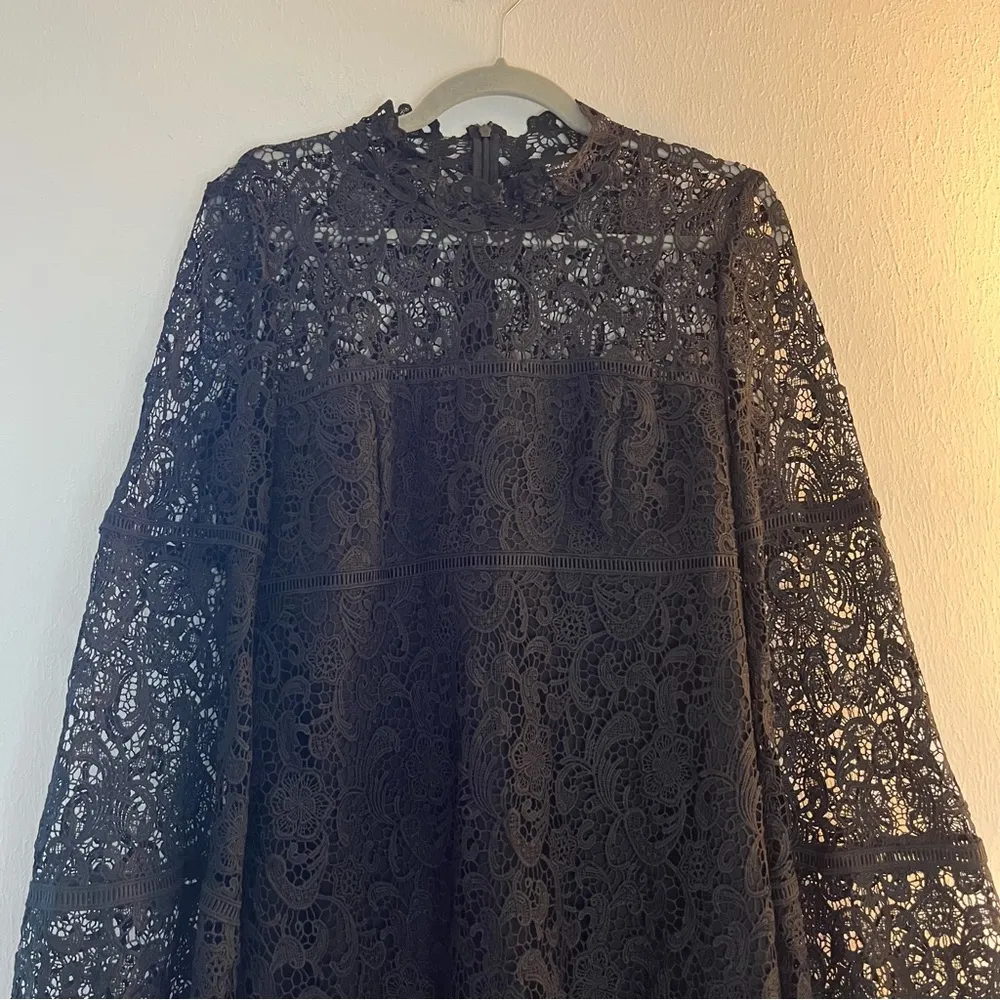 Bardot Dress Black Lace Mock Neck Mini Dress w/ Bell Sleeves Sz US 8 or M EUC - Image 3
