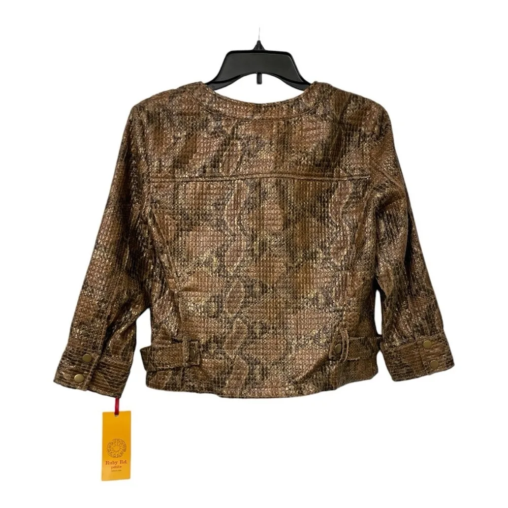 Ruby Rd Jacket CoatFaux Snakeskin Brown Zip Front Women's size 10P NWT - Image 2