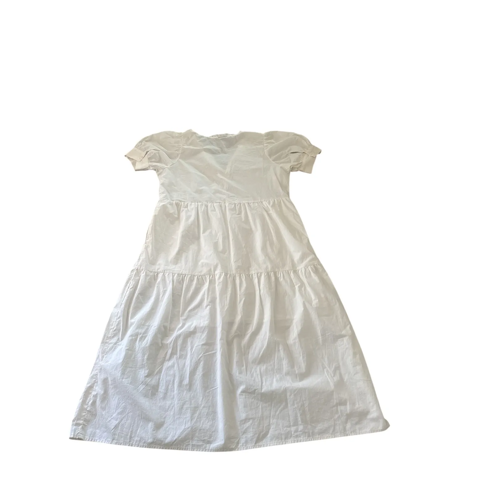 Who What Wear White Tiered Midi Dress Puff Sleeve V Neck Cotton Blend Size L - Image 2