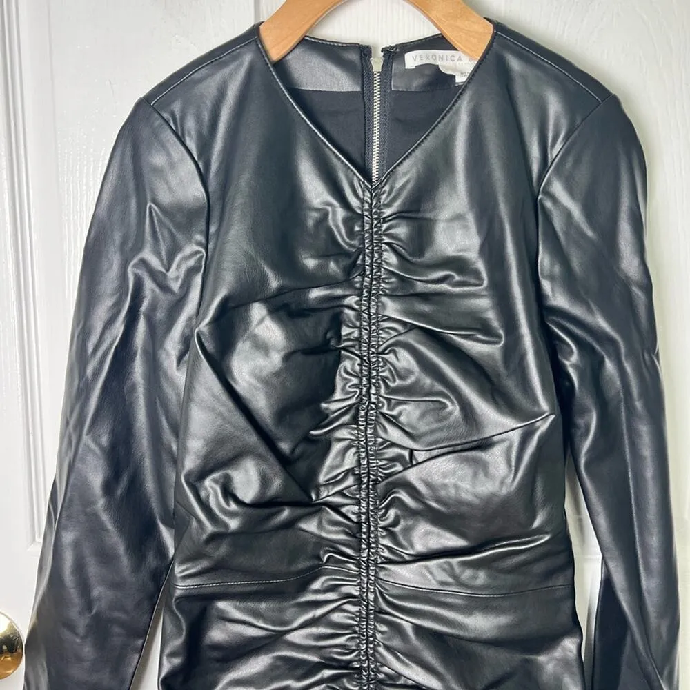 Veronica Beard Bernadette Black Faux Leather Long Sleeve Mini Dress 2 - Image 4