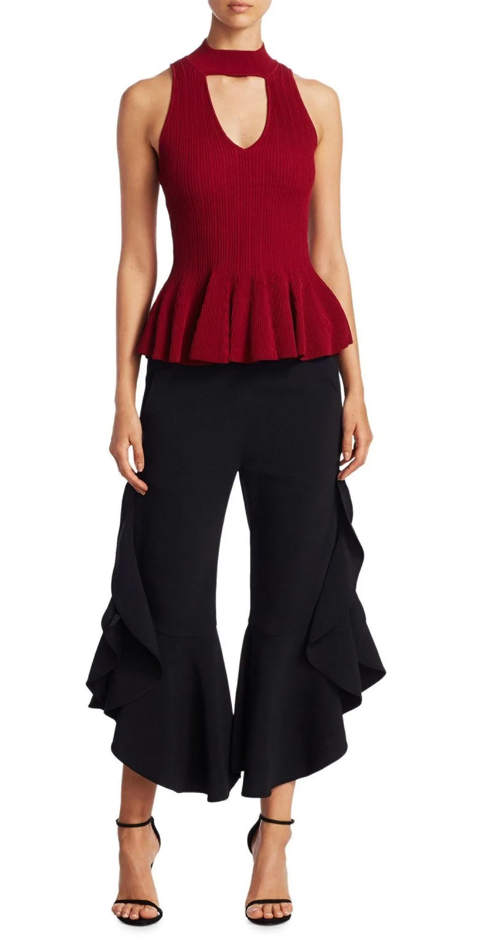 women’s released rib sleeveless Choker cutout peplum top size S - Image 4