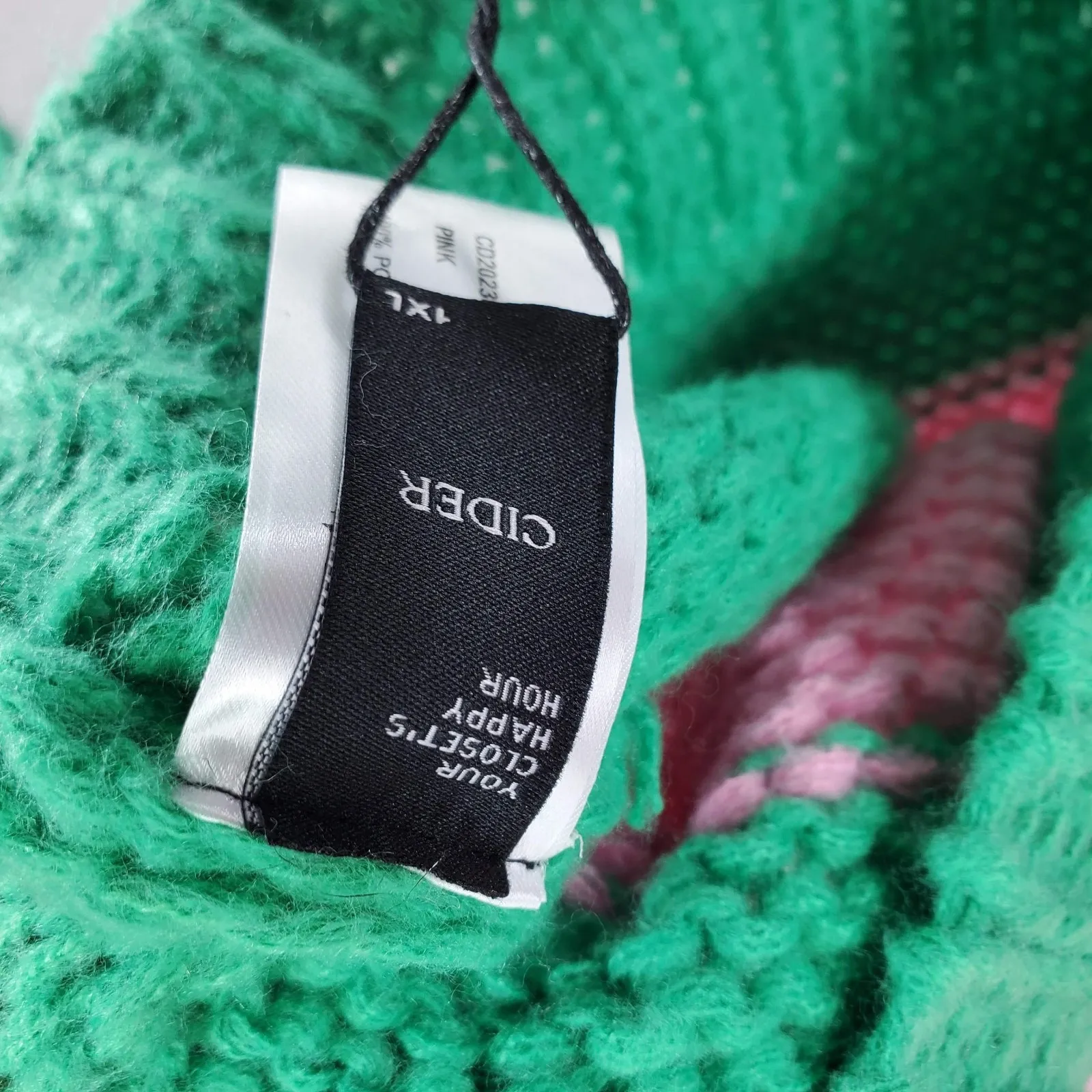 New Cider Sheep Cardigan Sweater Womens 1XL cropped Chunky Knit Pink 3D V Neck - Image 3