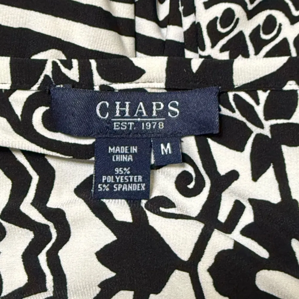 Chaps Palm Beach Black & White Long Sleeve Round Neck Midi Dress - Image 5