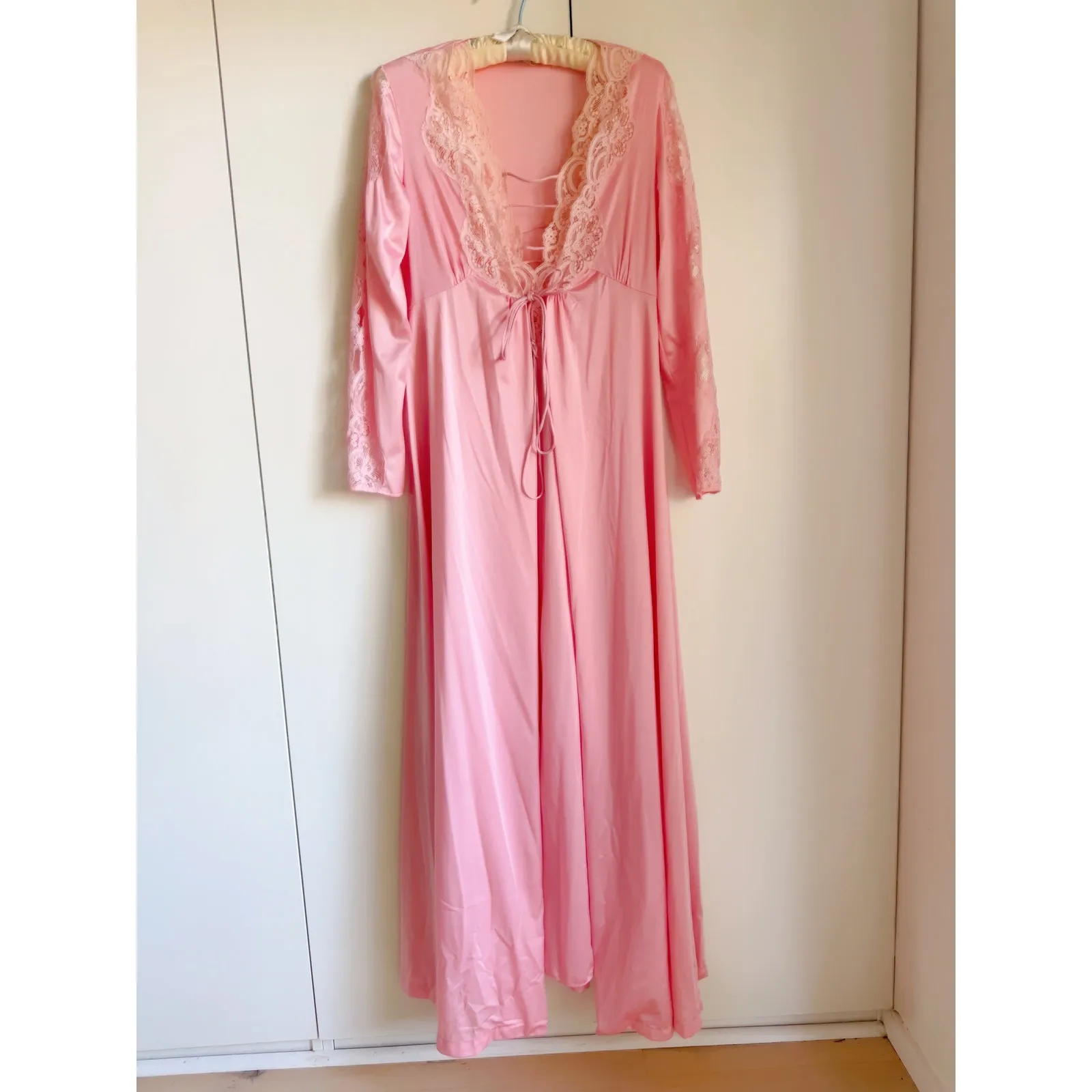 Vintage Lily of France Peignoir set Pink Nylon Union Made Wedding Night S Petite Size undefined - Image 2