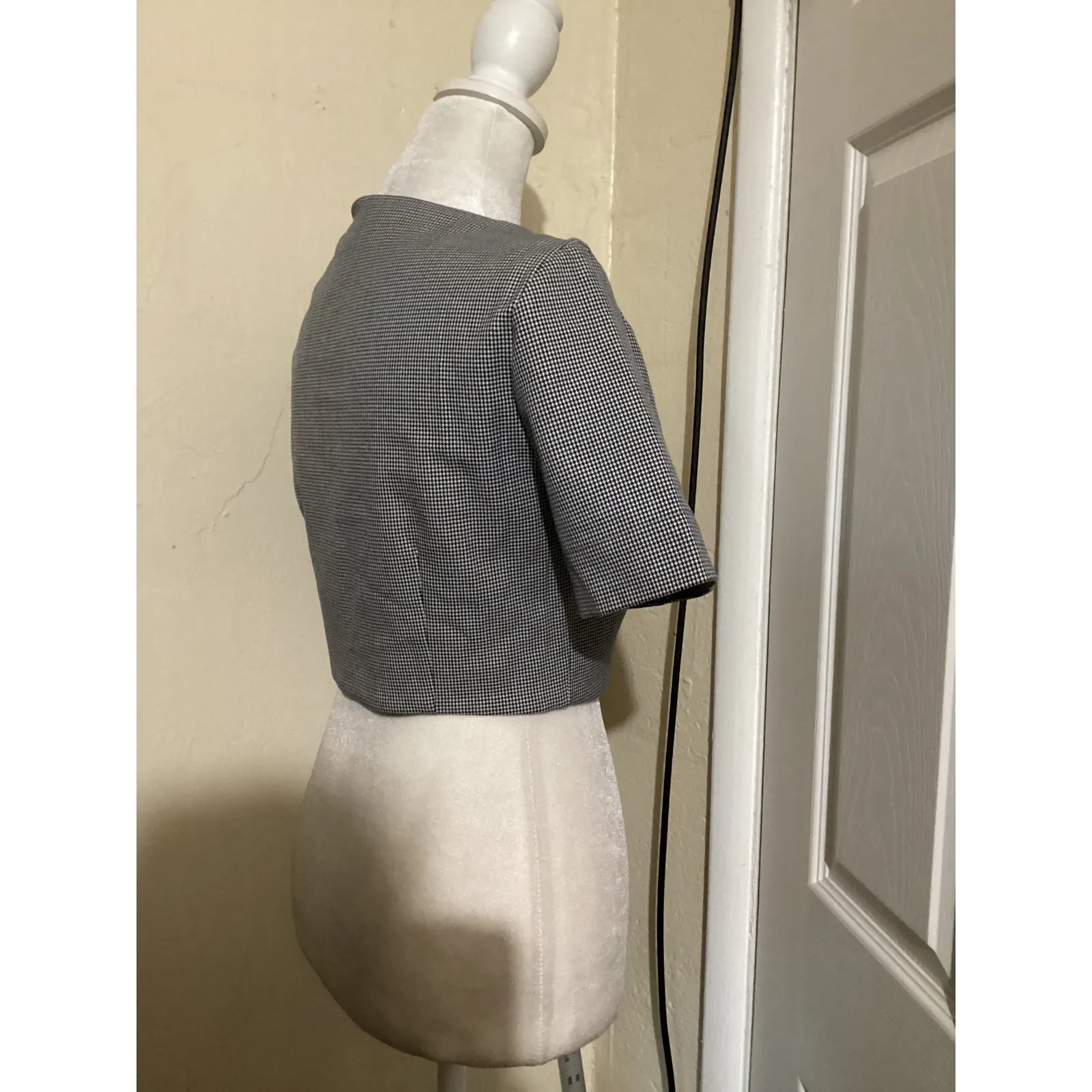 House of Harlow 1960 Gingham Square Neck Cropped Jacket Blazer Womens Size 0 Black - Image 3