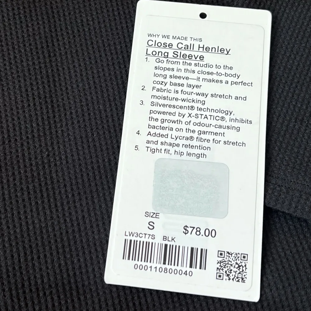 Lululemon  Close Call Long Sleeve Henley Top Solid Black Pullover Small V Neck - Image 6