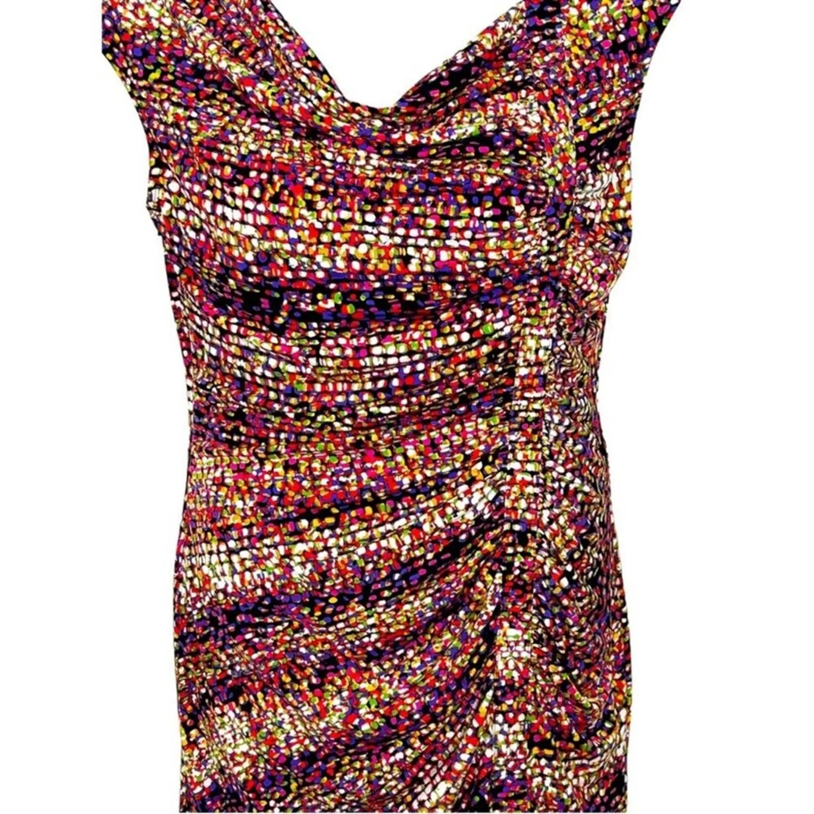 Alfani Abstract Ruched Bodycon Dress 12 Petite Drape Neck Office Party Dinner - Image 8